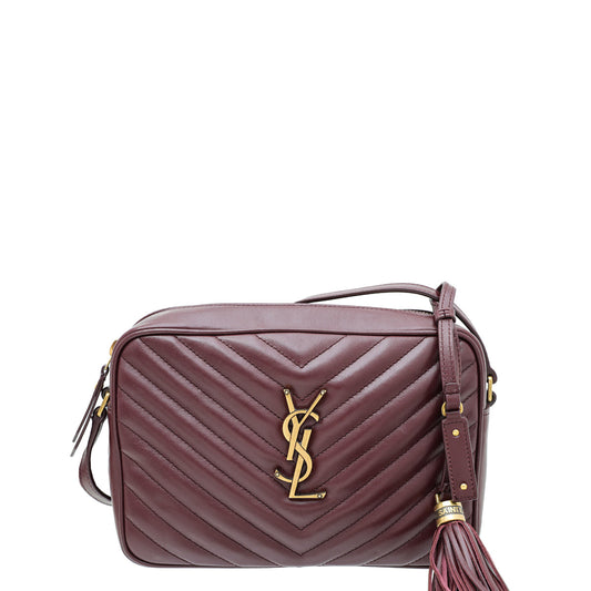 YSL Burgundy Monogram Lou Tassel Camera Bag