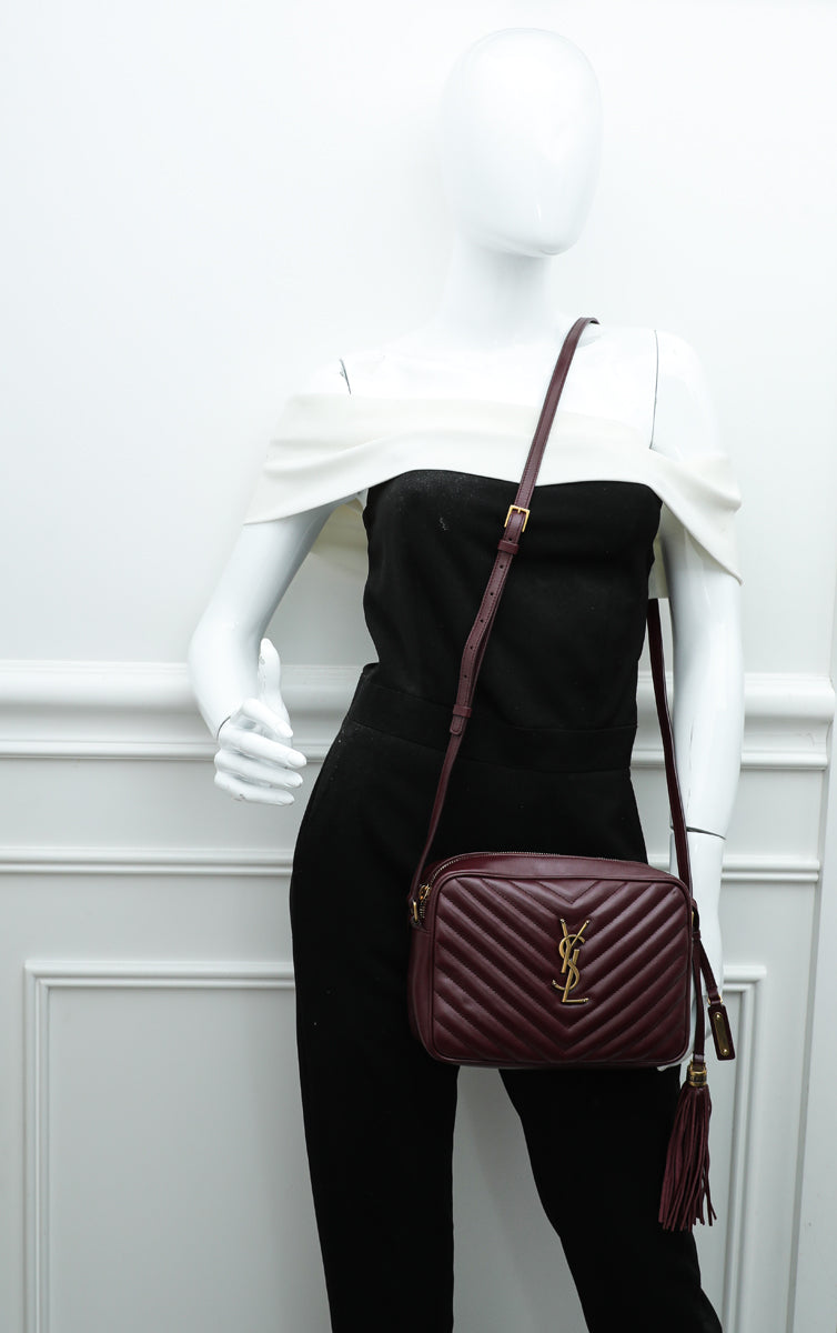 YSL Burgundy Monogram Lou Tassel Camera Bag