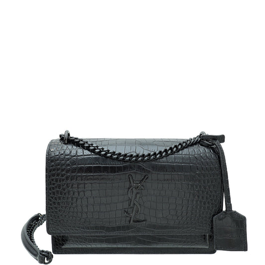 YSL So Black Sunset Croc Embossed Medium Bag