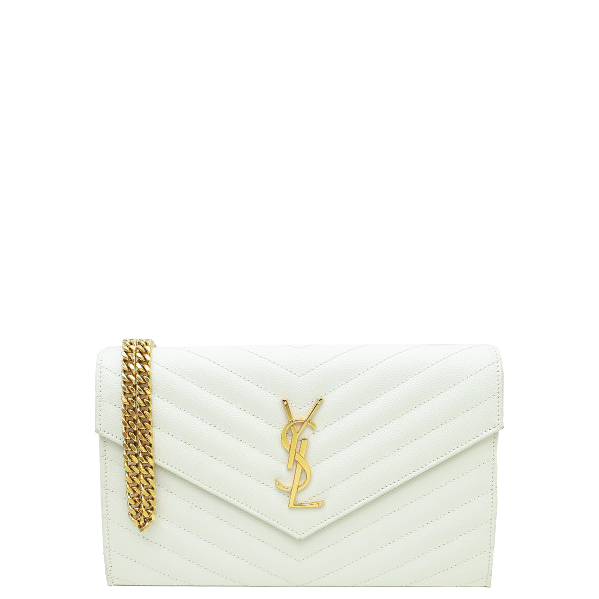 YSL White Monogram Cassandre Chain Wallet