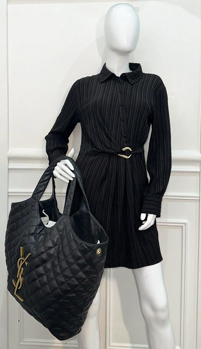 YSL Black Icare Maxi Quilted Shopping Bag