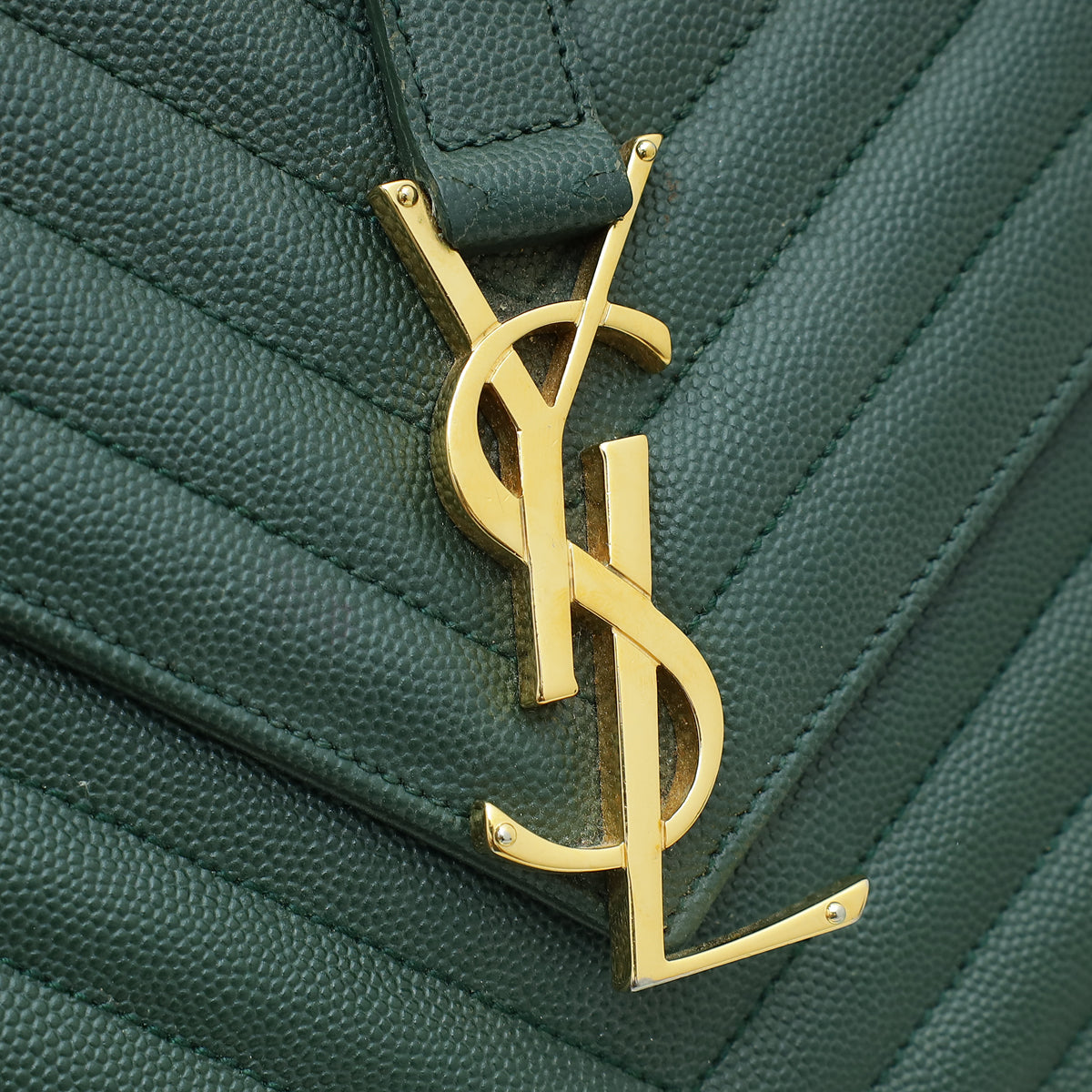 YSL Dark Green Monogram Chevron Satchel Large Bag