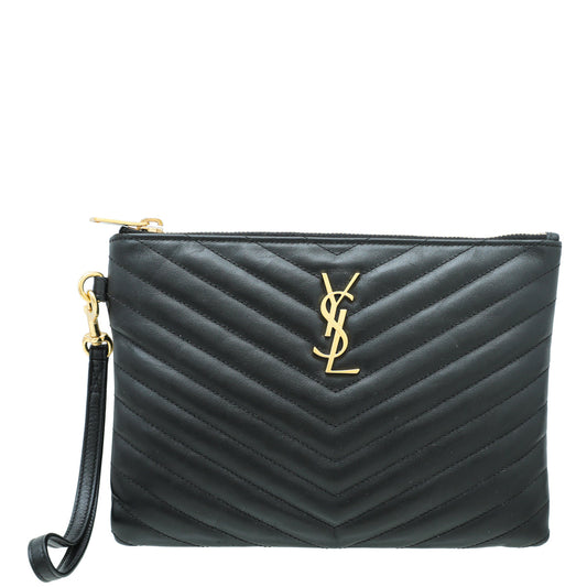 YSL Black Monogram Wristlet Pouch