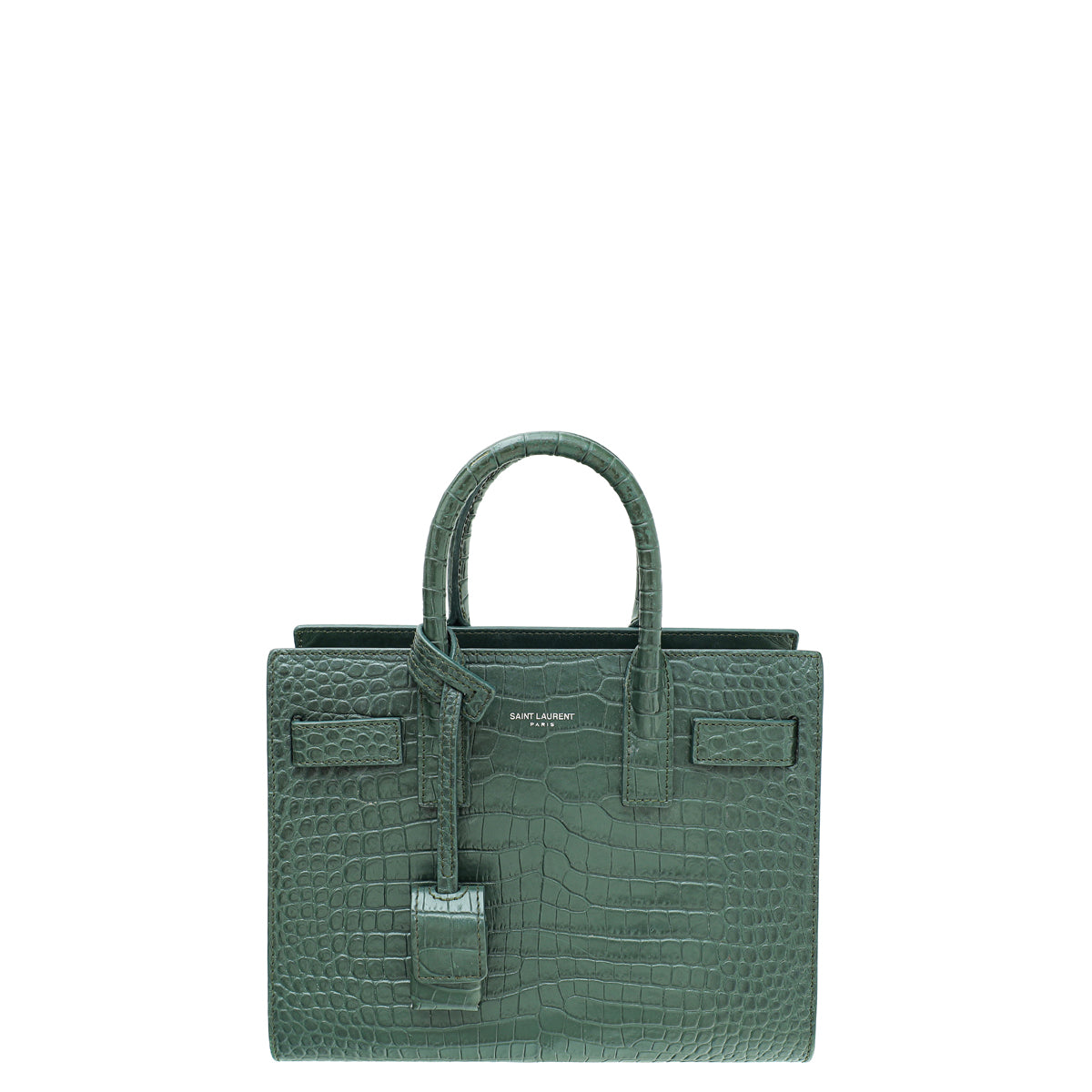 YSL Dark Green Croc Embossed Sac De Jour Nano Bag