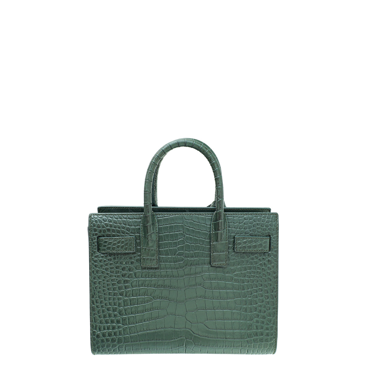 YSL Dark Green Croc Embossed Sac De Jour Nano Bag