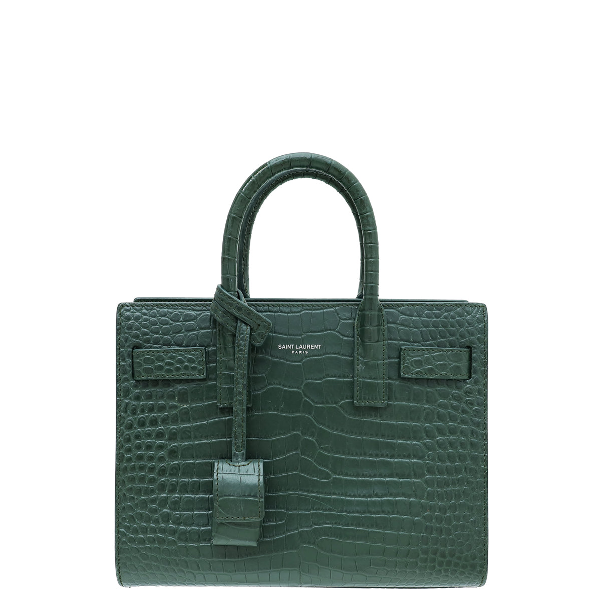 YSL Dark Green Croco Embossed Sac De Jour Nano Bag