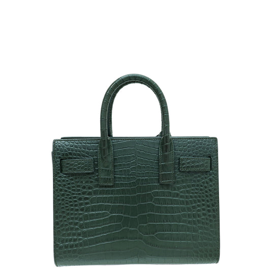 YSL Dark Green Croco Embossed Sac De Jour Nano Bag