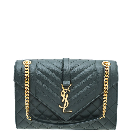 YSL Vert Fonce Monogram Envelope Mix Quilted Medium Bag