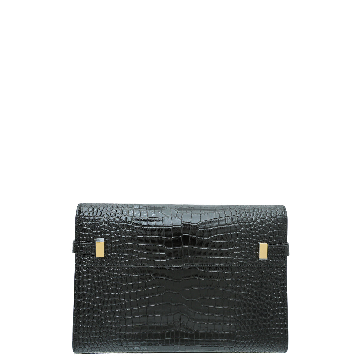 YSL Black Manhattan Shiny Croc Embossed Medium Shoulder Bag