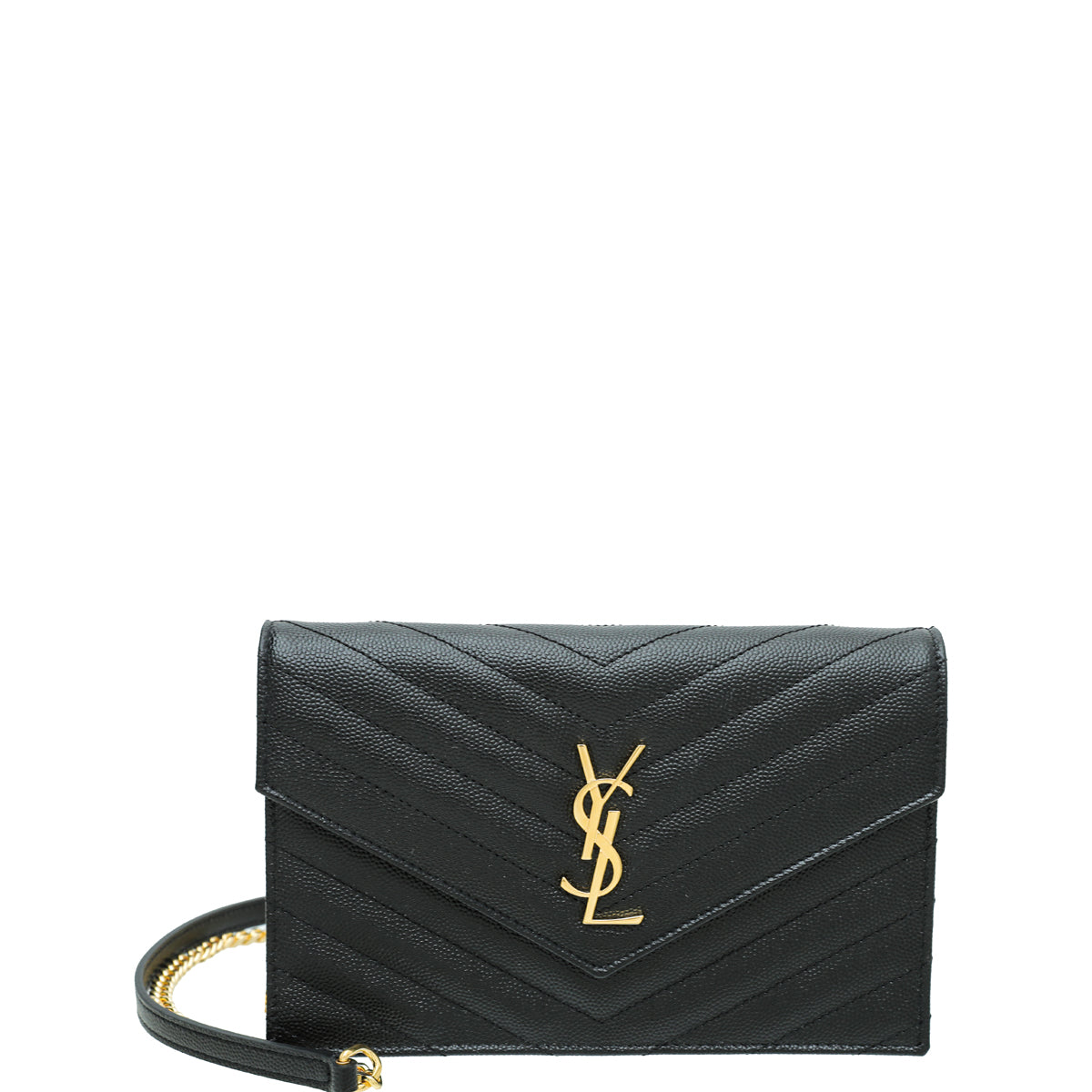 YSL Black Cassandre Envelope Chain Wallet