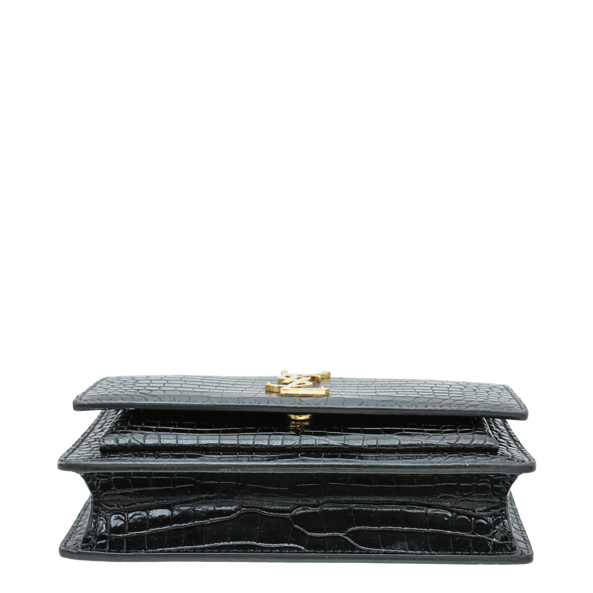 YSL Black Croco Embossed Sunset Chain Wallet