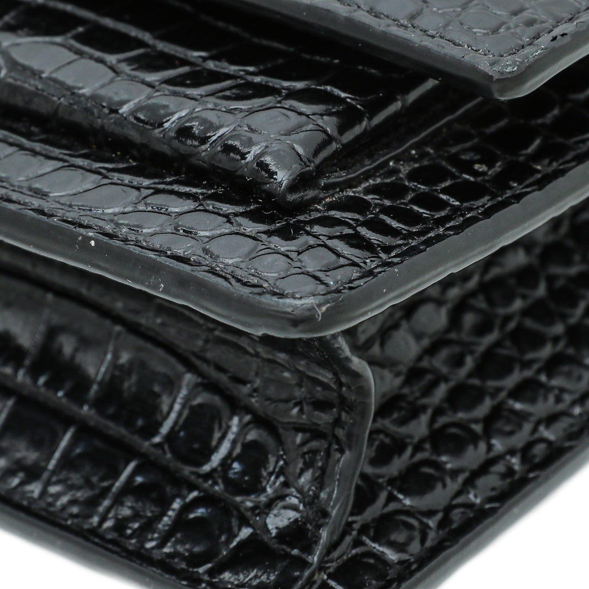 YSL Black Croco Embossed Sunset Chain Wallet