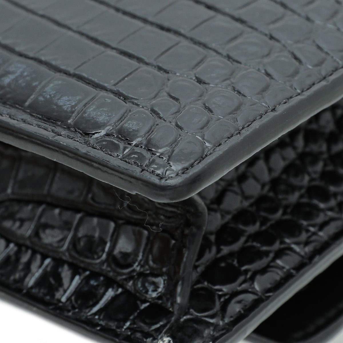 YSL Black Croco Embossed Sunset Chain Wallet