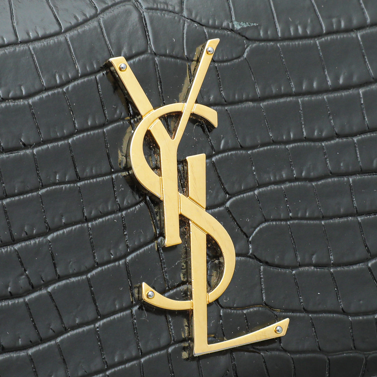 YSL Black Croco Embossed Sunset Chain Wallet