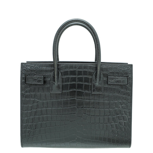 YSL Black Baby Croc Embossed Sac De Jour Bag