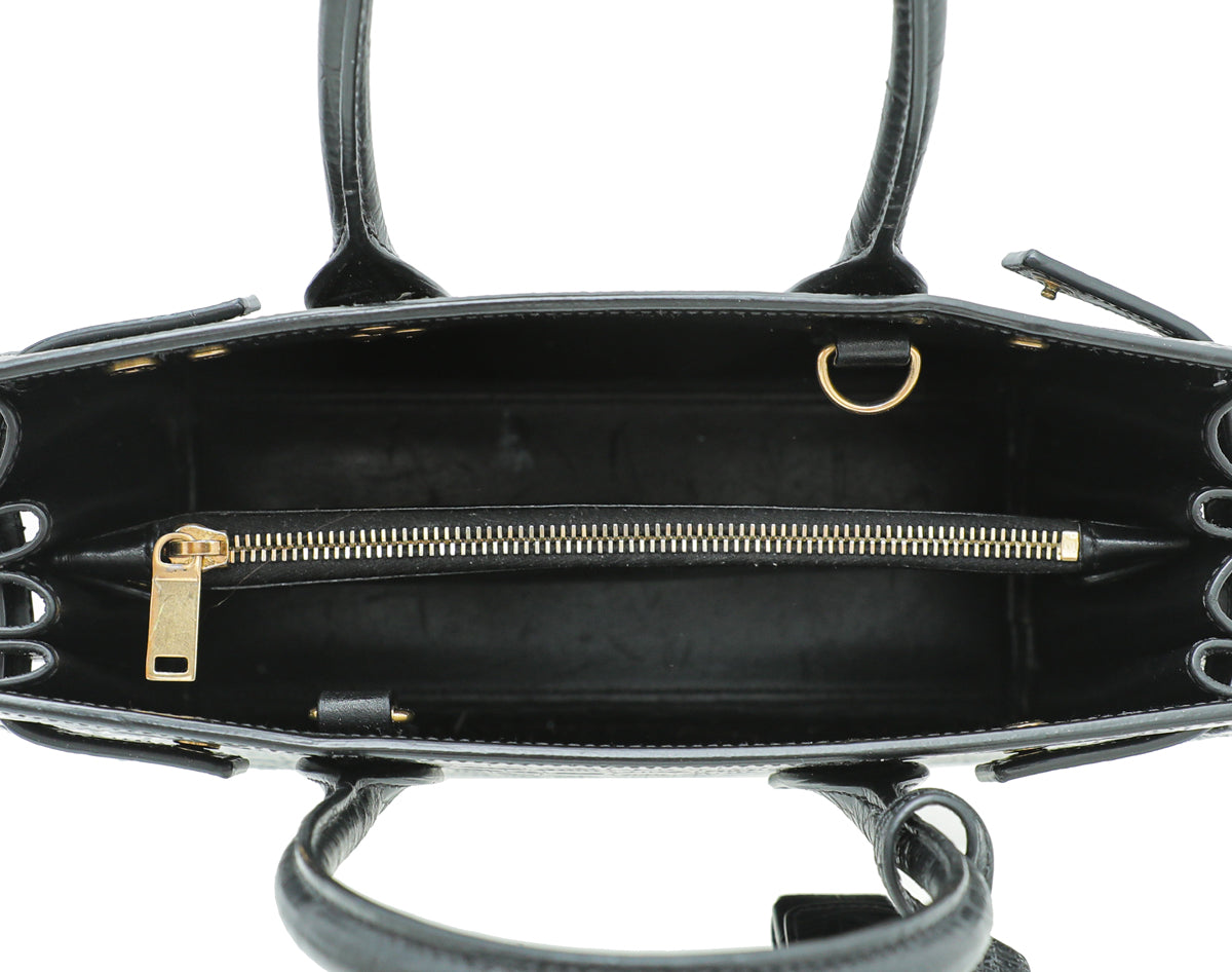 YSL Black Baby Croc Embossed Sac De Jour Bag