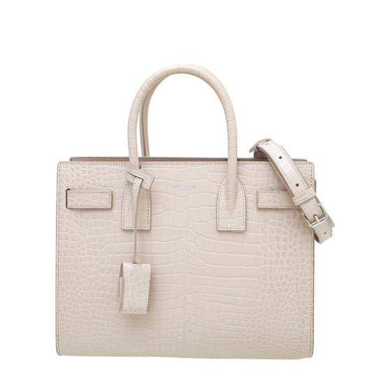 YSL Light Pink Croc Embossed Sac De Jour Baby Bag