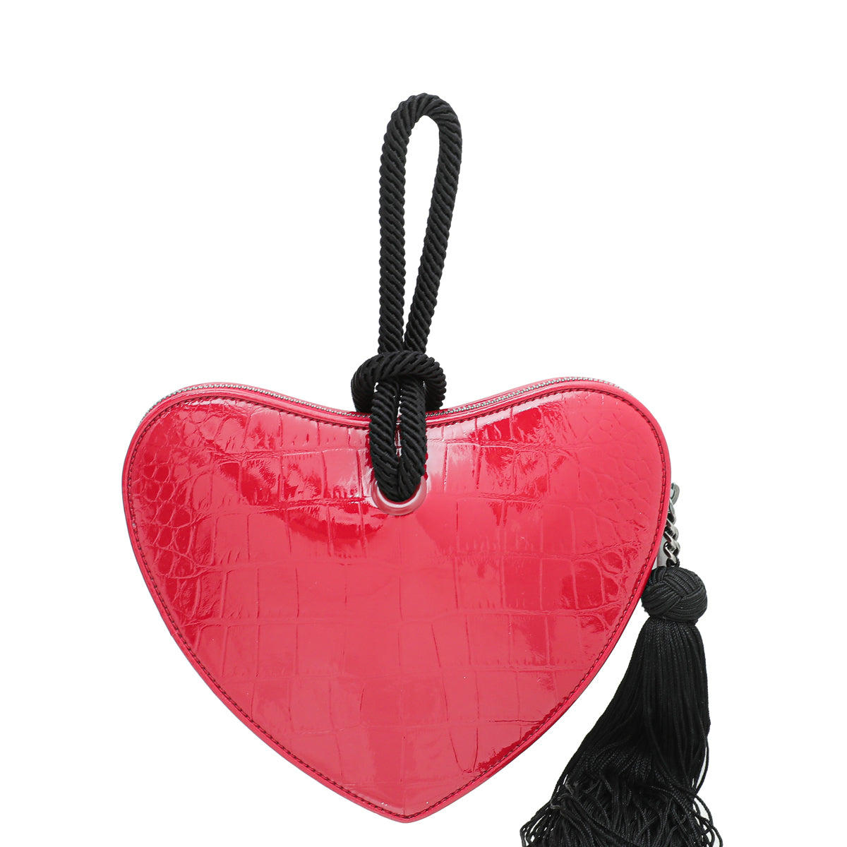 YSL Red Crocodile Embossed Heart Tassel Clutch