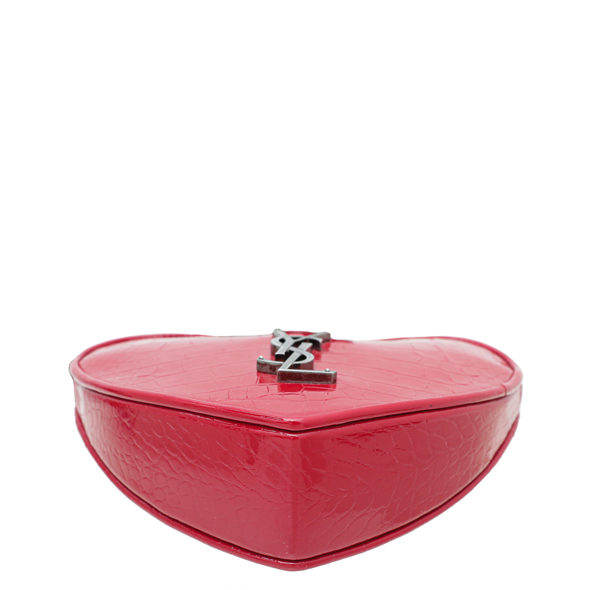 YSL Red Crocodile Embossed Heart Tassel Clutch