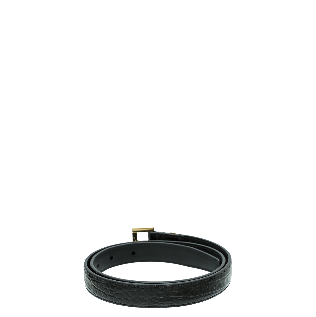 YSL Black Croco Embossed Cassandre 20mm Belt