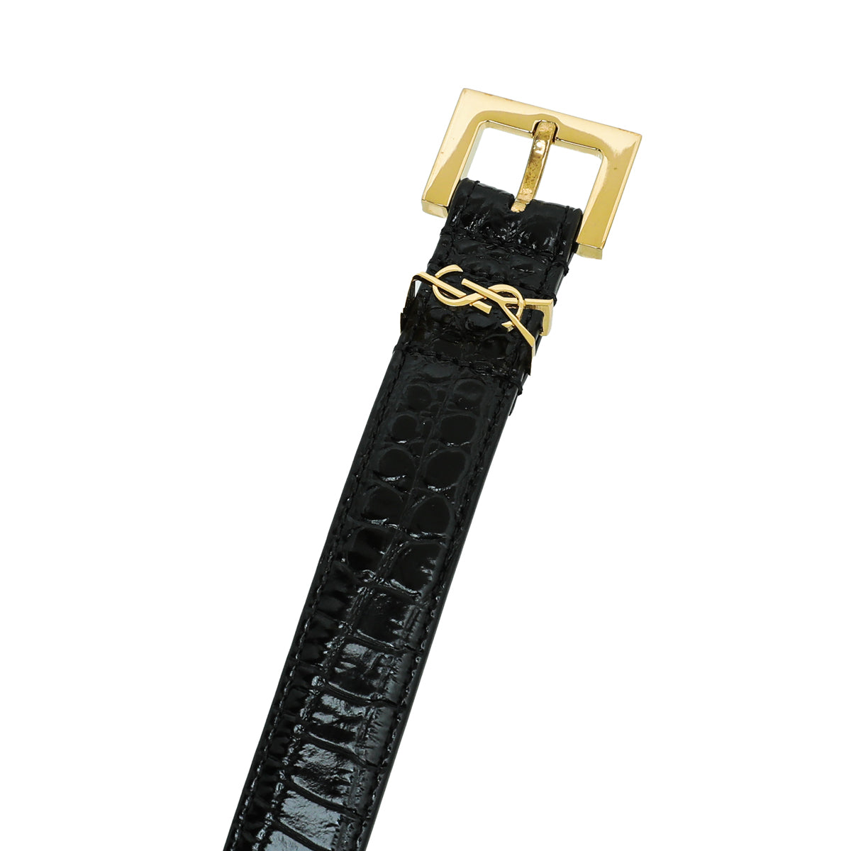 YSL Black Croco Embossed Cassandre 20mm Belt