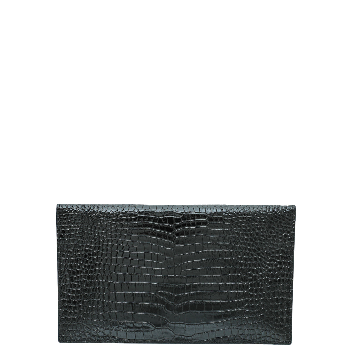 YSL Black Shiny Croc Embossed Uptown Clutch