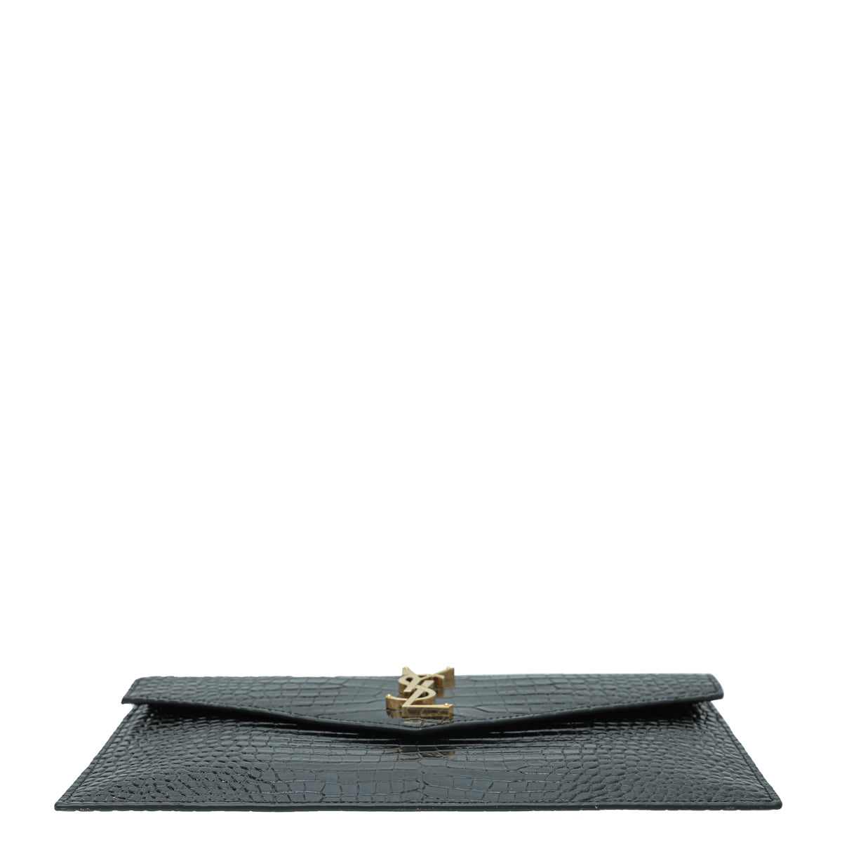 YSL Black Shiny Croc Embossed Uptown Clutch