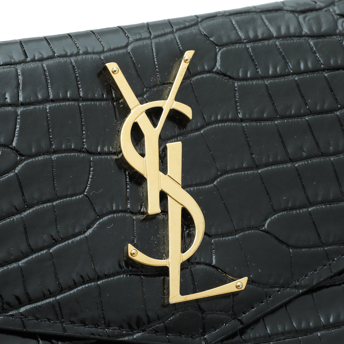 YSL Black Shiny Croc Embossed Uptown Clutch