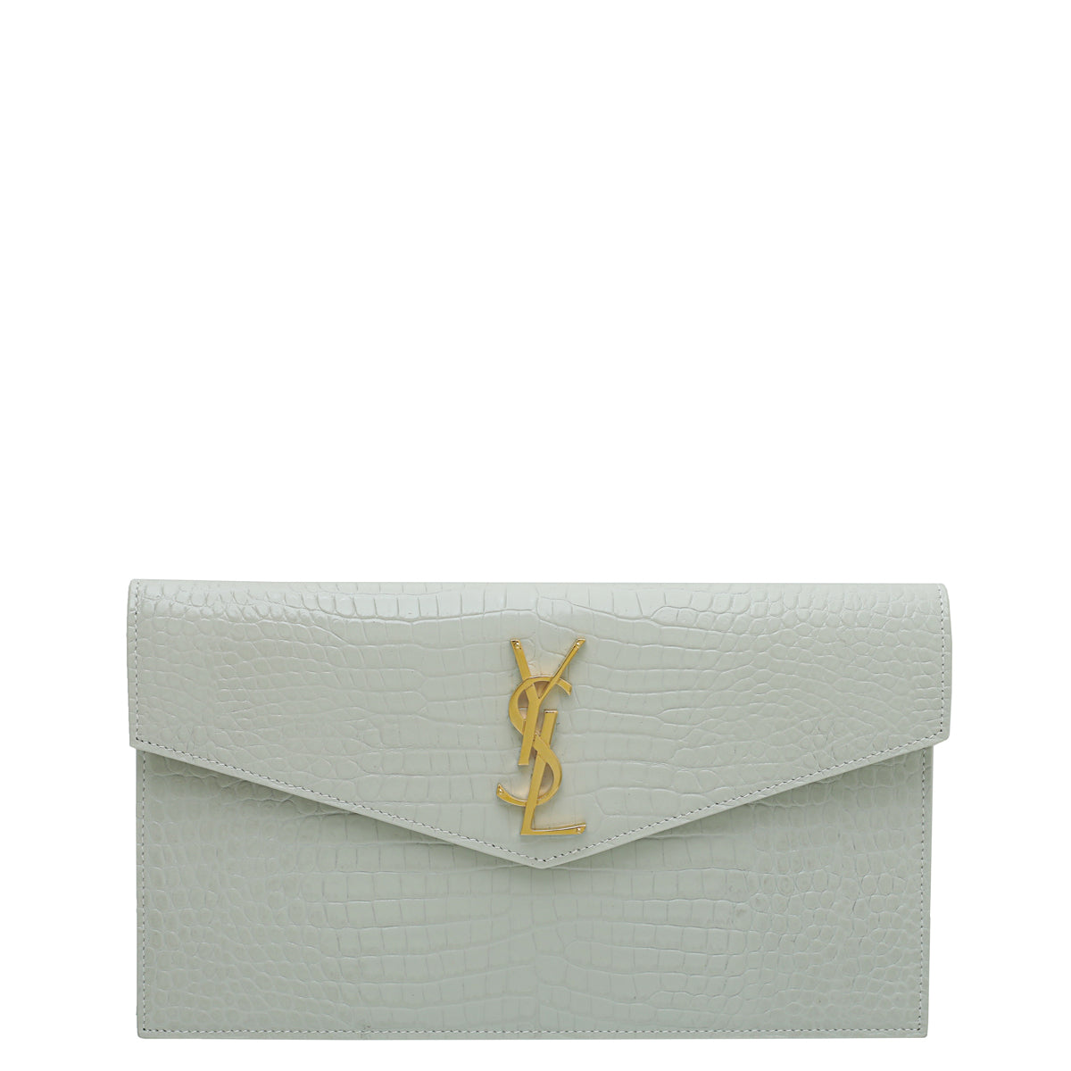 YSL Blanc Vintage Croco Embossed Uptown Pouch