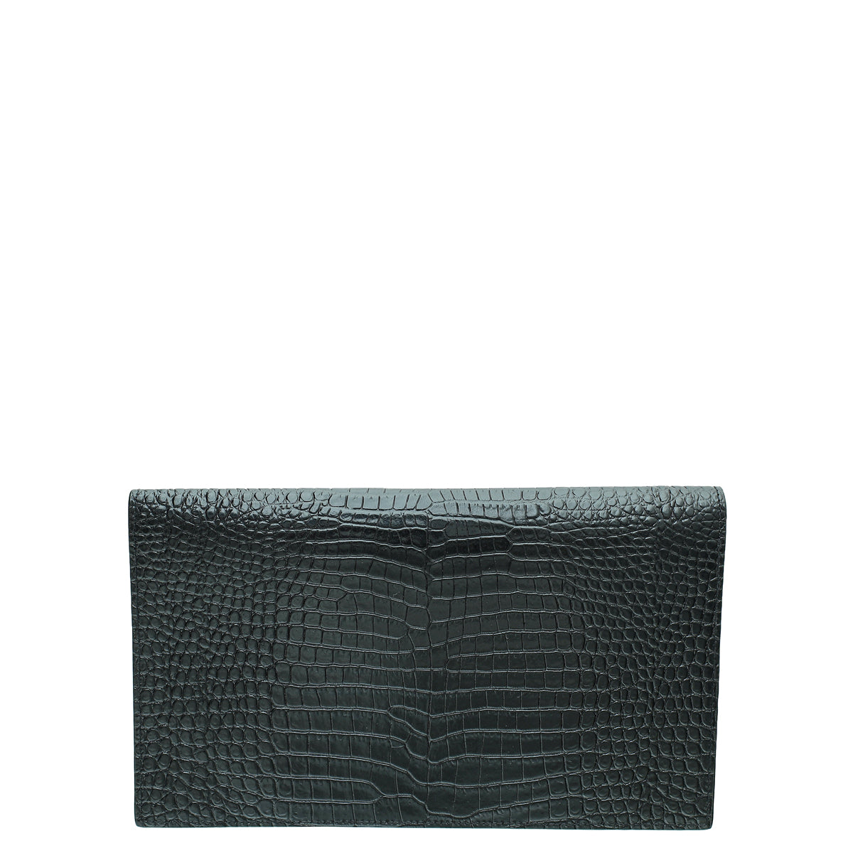 YSL Black Shiny Croc Embossed Uptown Clutch