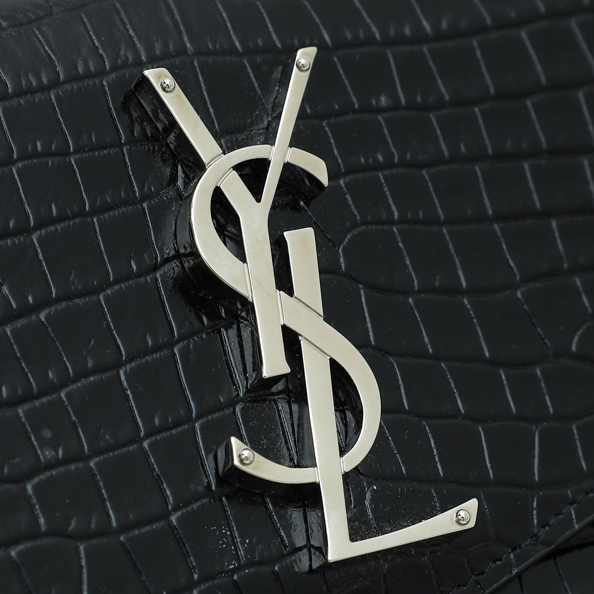 YSL Black Croc Embossed Uptown Clutch