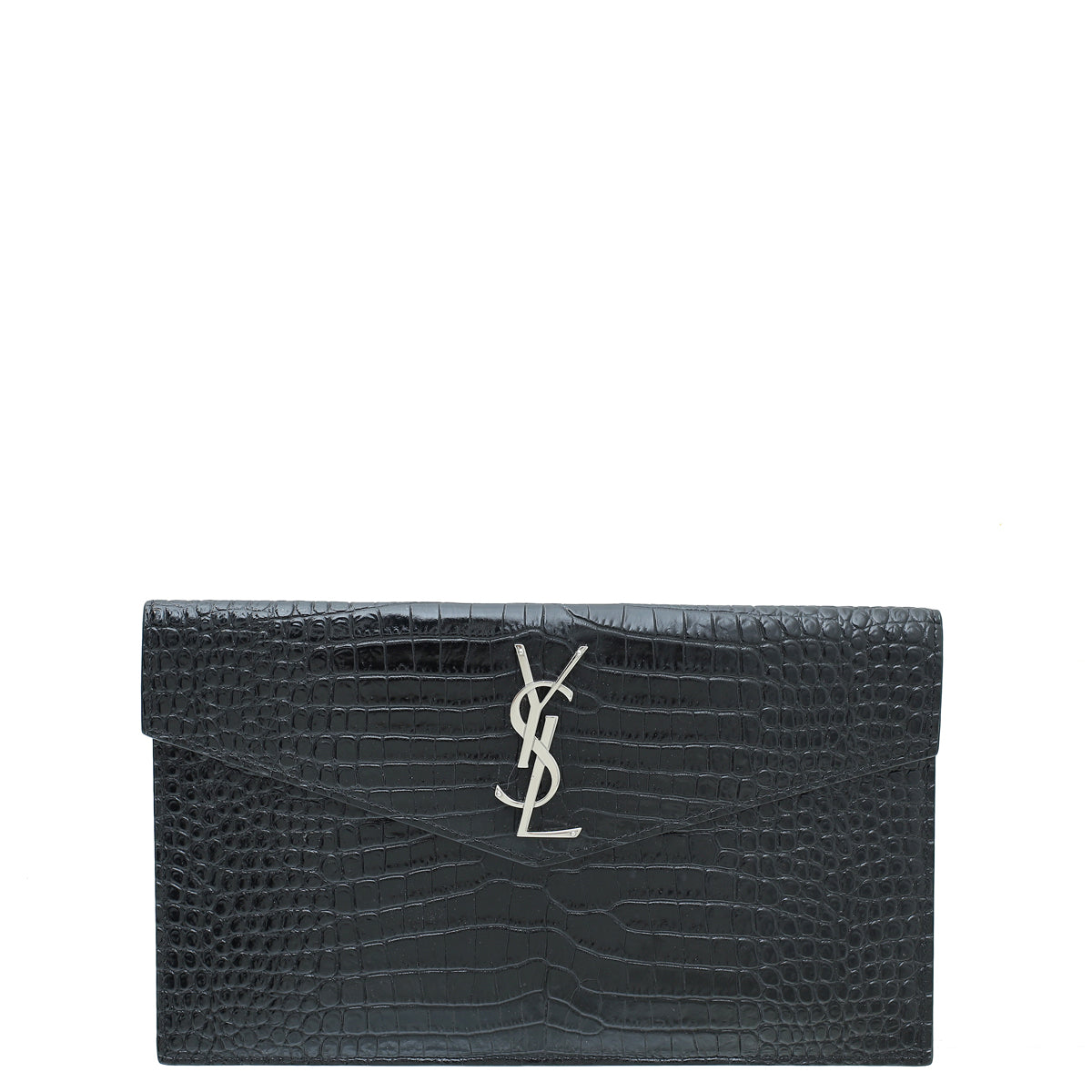 YSL Black Croco Embossed Uptown Clutch