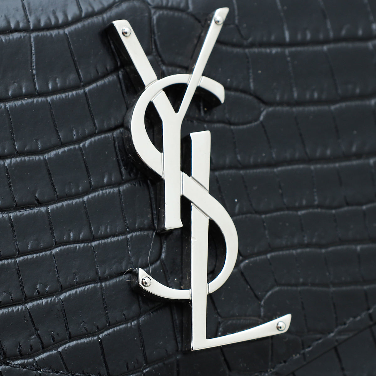 YSL Black Croco Embossed Uptown Clutch