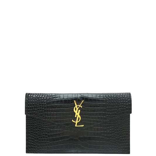 YSL Black Croco Embossed Clutch