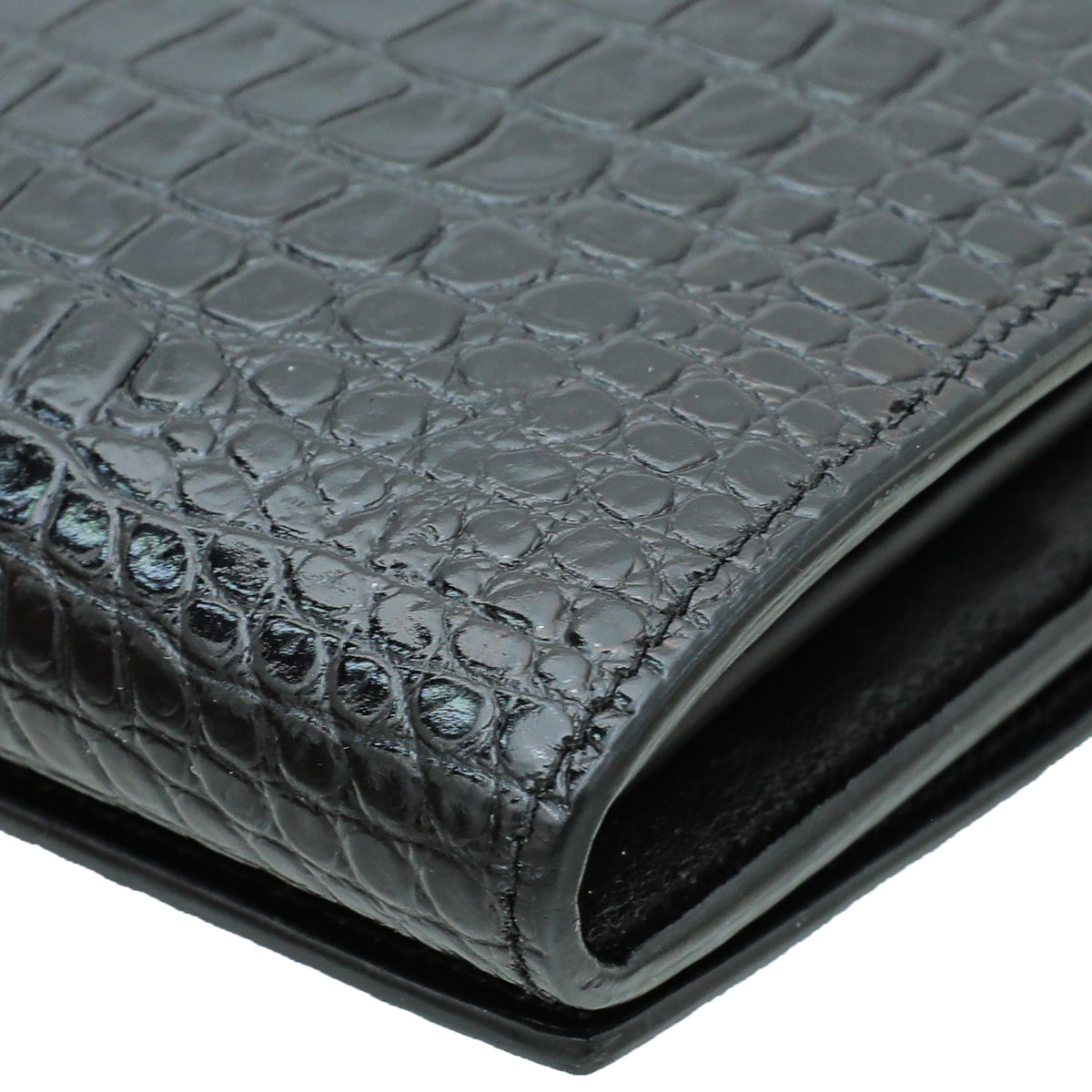 YSL Black Croc Embossed Continental Wallet