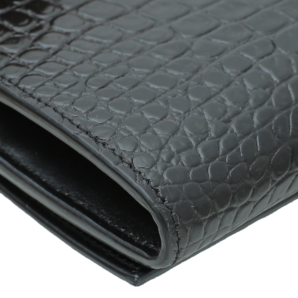 YSL Black Croc Embossed Continental Wallet