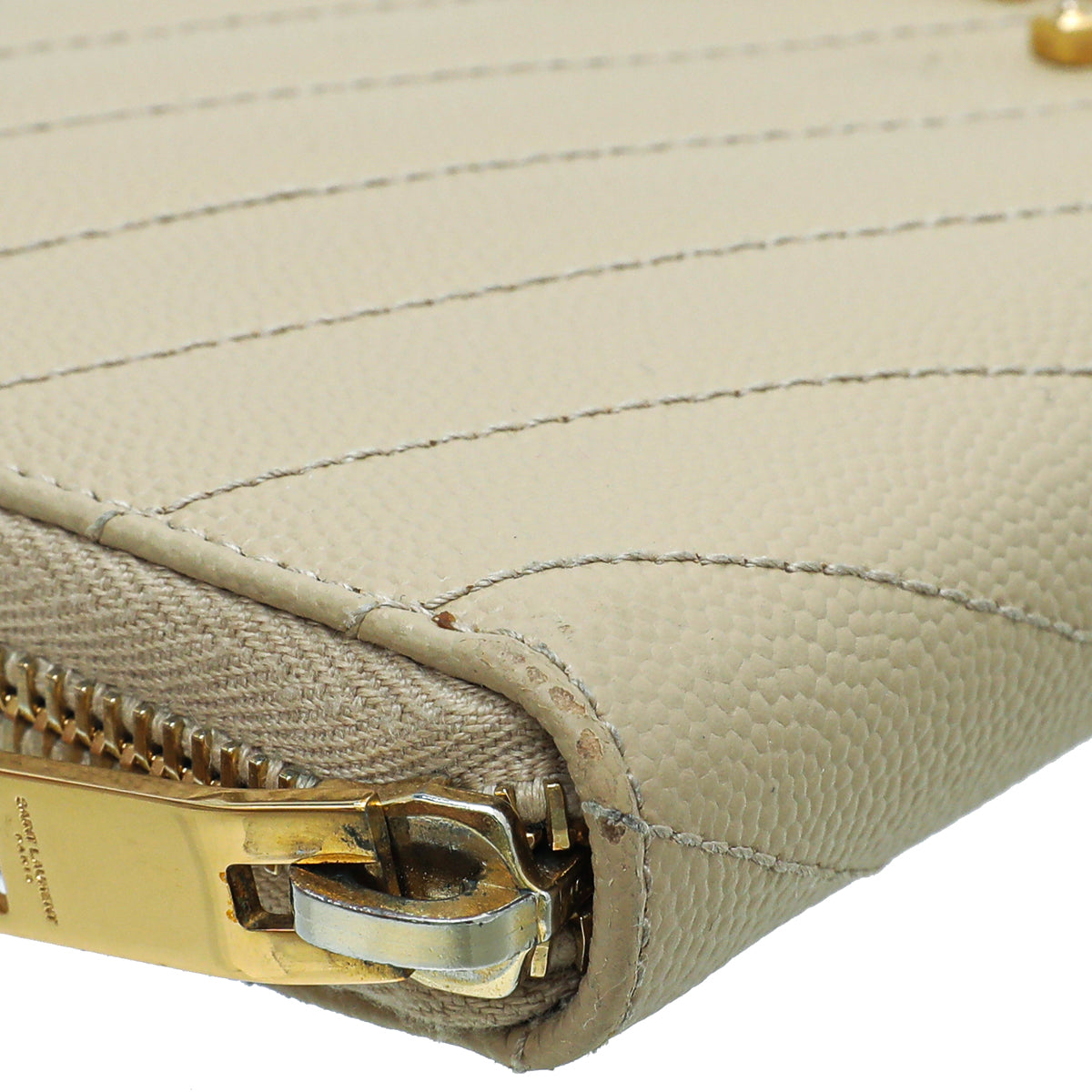 YSL Beige Cassandre Zip Around Wallet