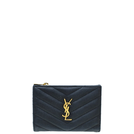 YSL Black Cassandre Matelasse Zipped Bifold Wallet