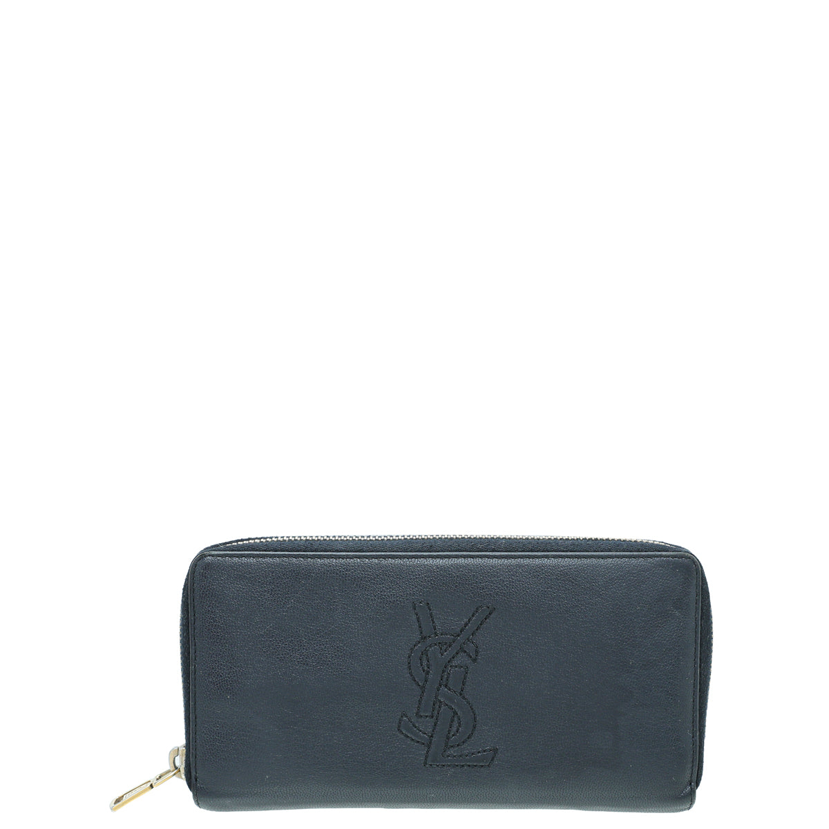 YSL Navy Monogram Zip Around Wallet