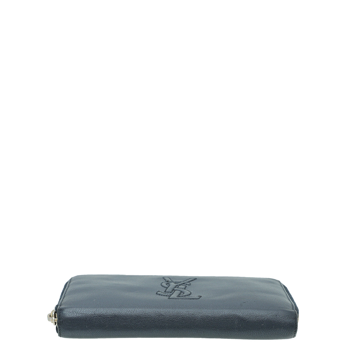 YSL Navy Monogram Zip Around Wallet