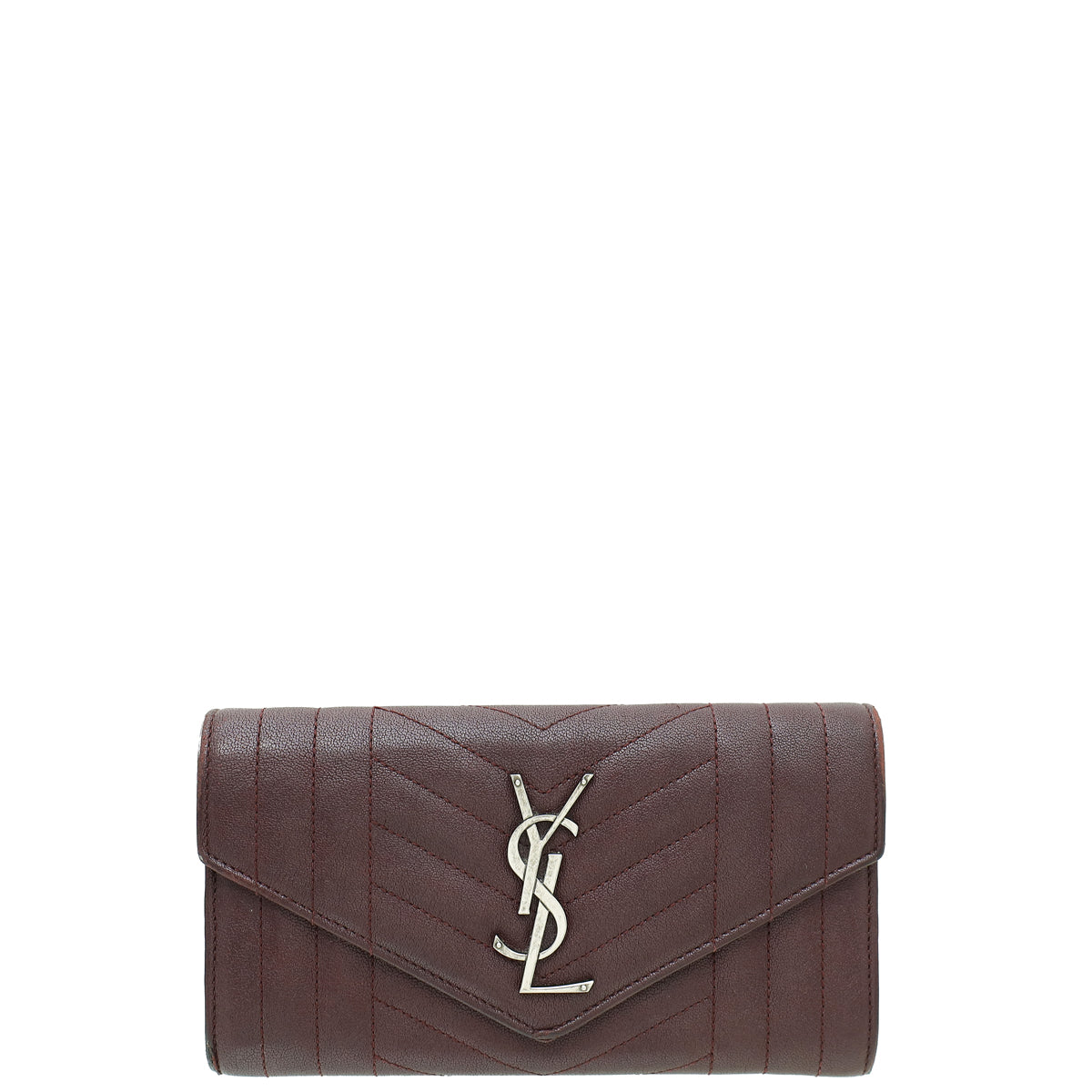 YSL Burgundy Mixed Matelasse Quilted Envelope Wallet