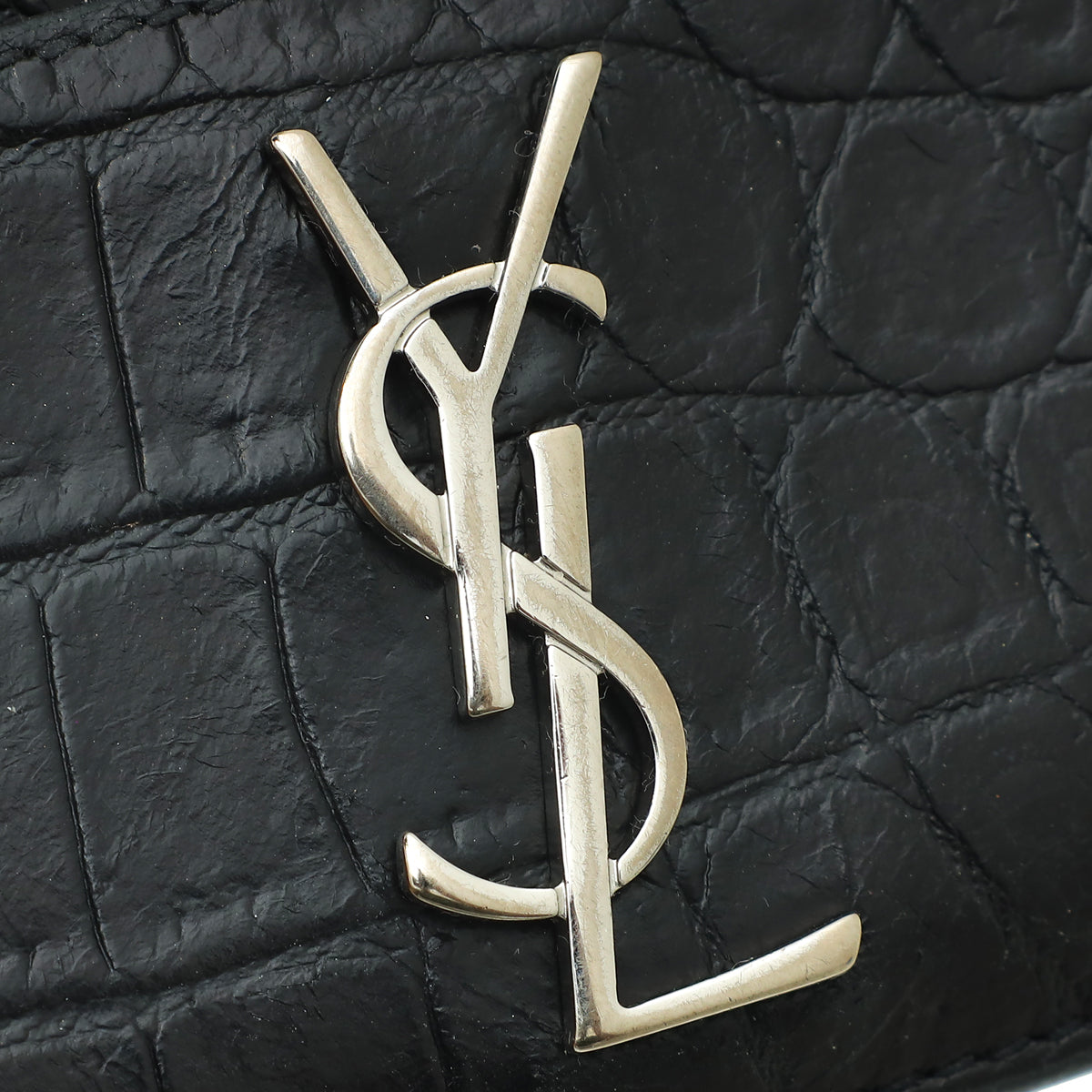 YSL Black Croco Embossed Cassandre Card Case