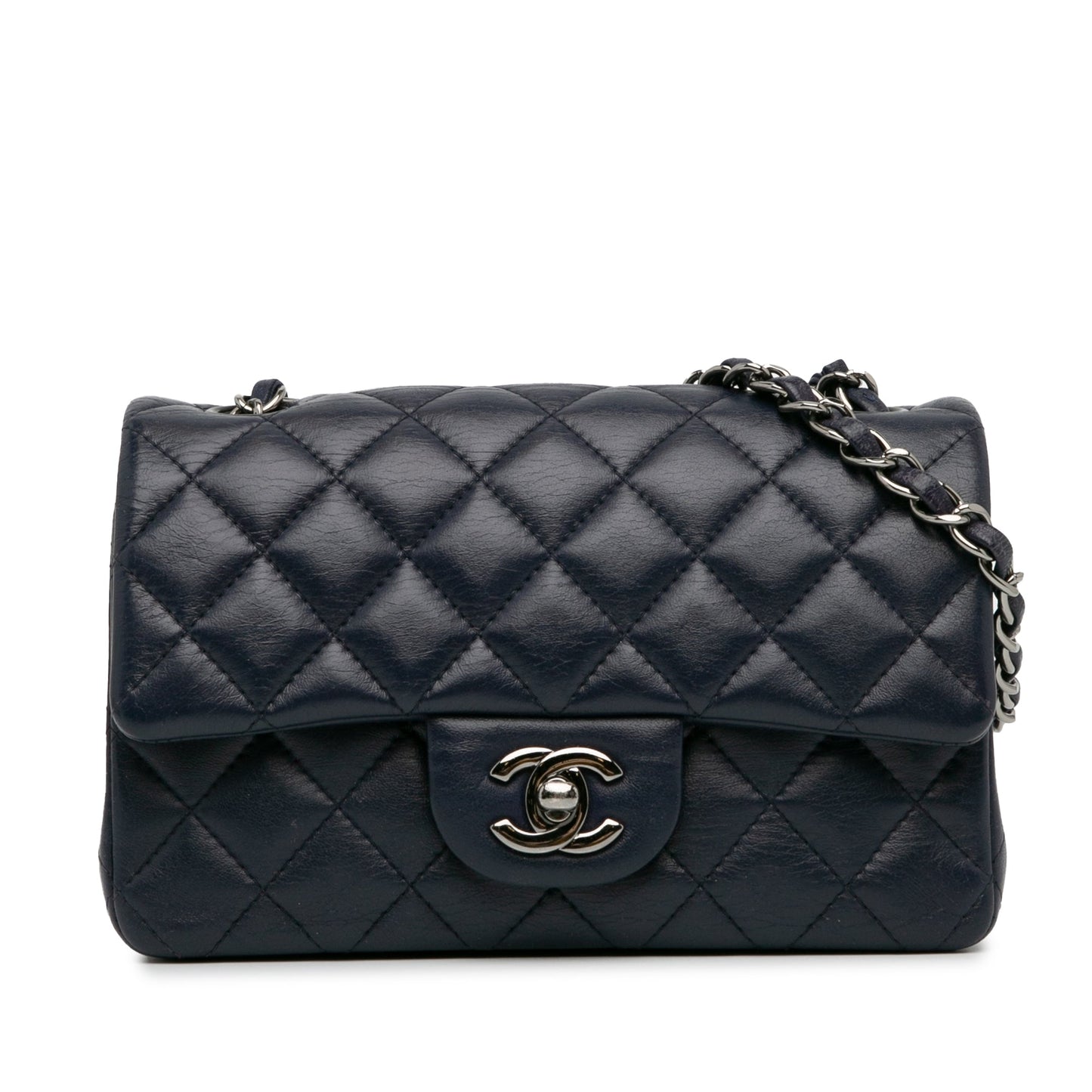 Chanel Classic Single Flap Mini Rectangular Blue Lambskin Gold