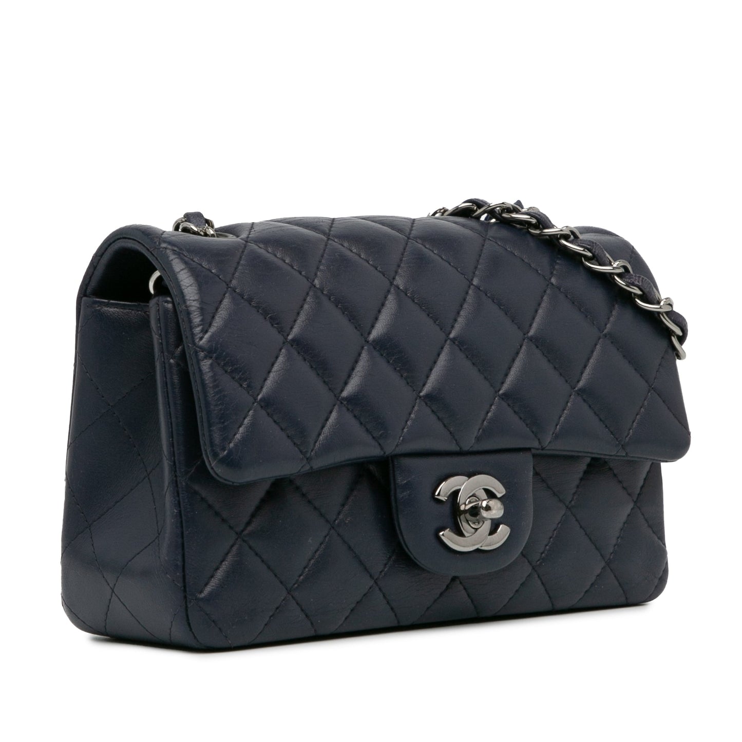 Chanel Classic Single Flap Mini Rectangular Blue Lambskin Gold