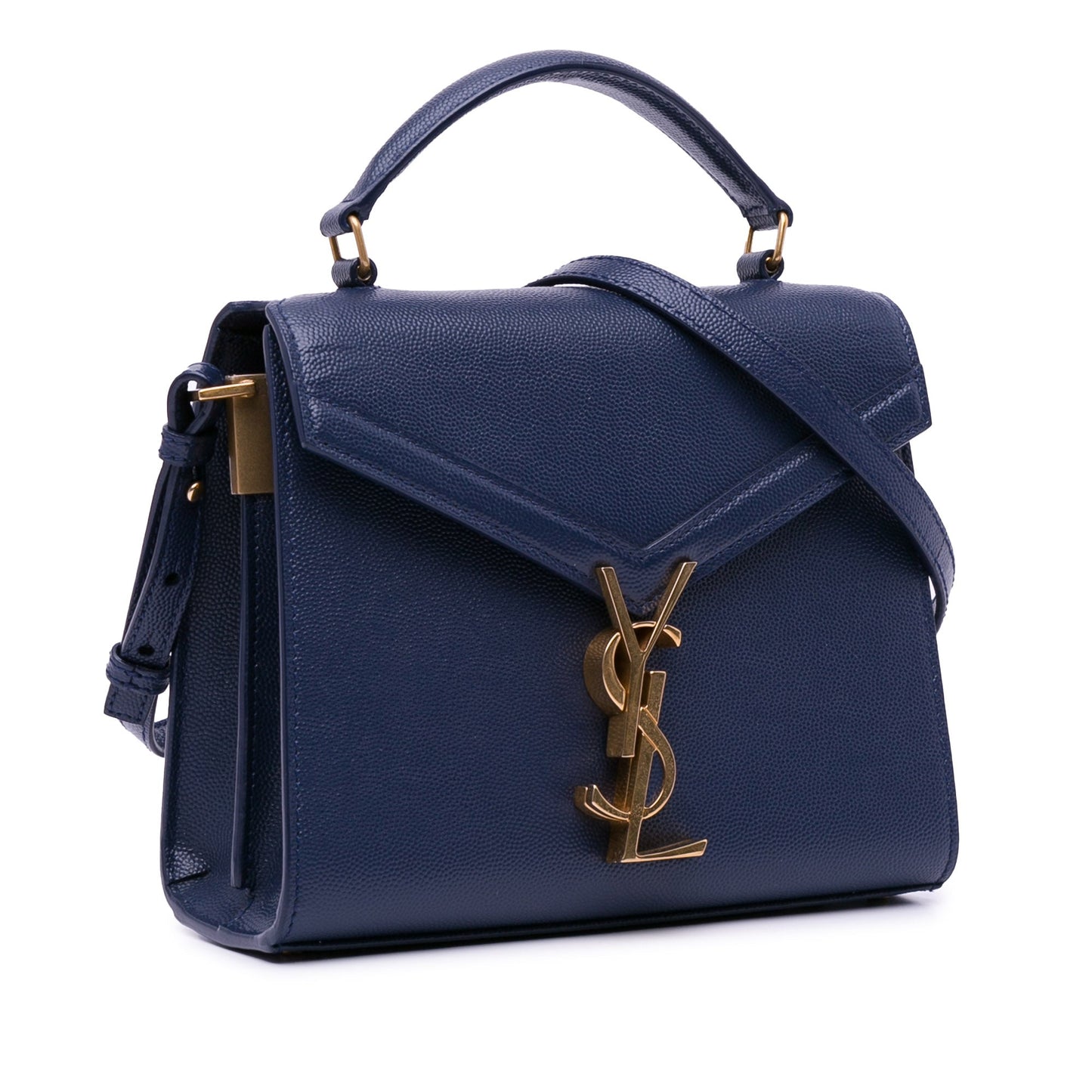 Yves Saint Laurent Cassandra Top Handle Mini Blue Grain De Poudre