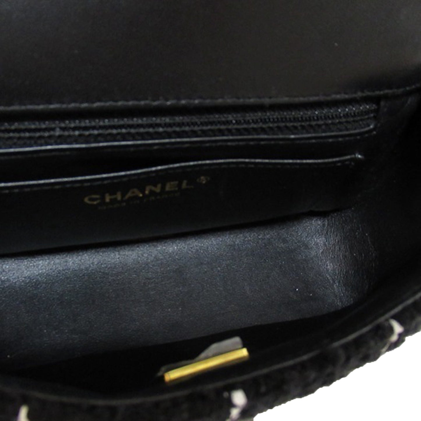 Chanel Camelia Flap Bag Mini Black Tweed Gold