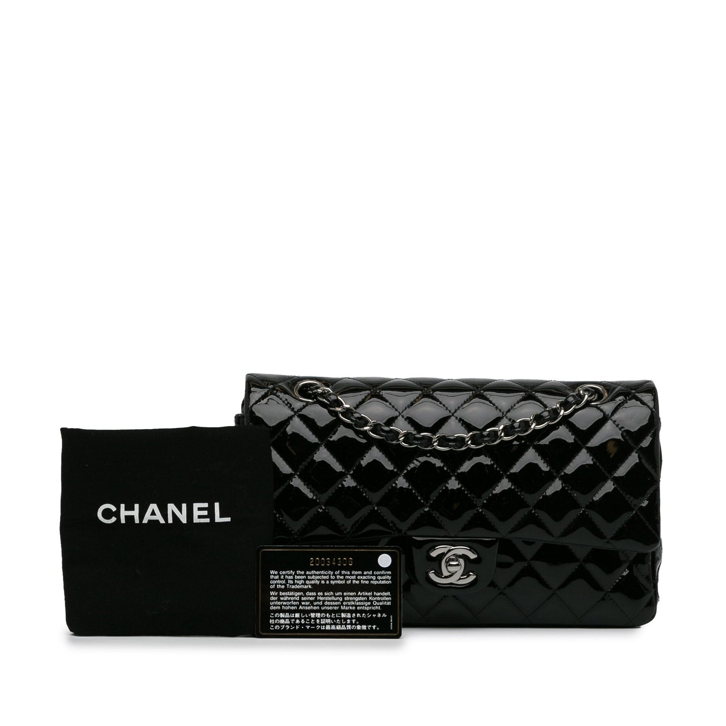 Chanel Classic Double Flap Medium Black Patent Leather Silver