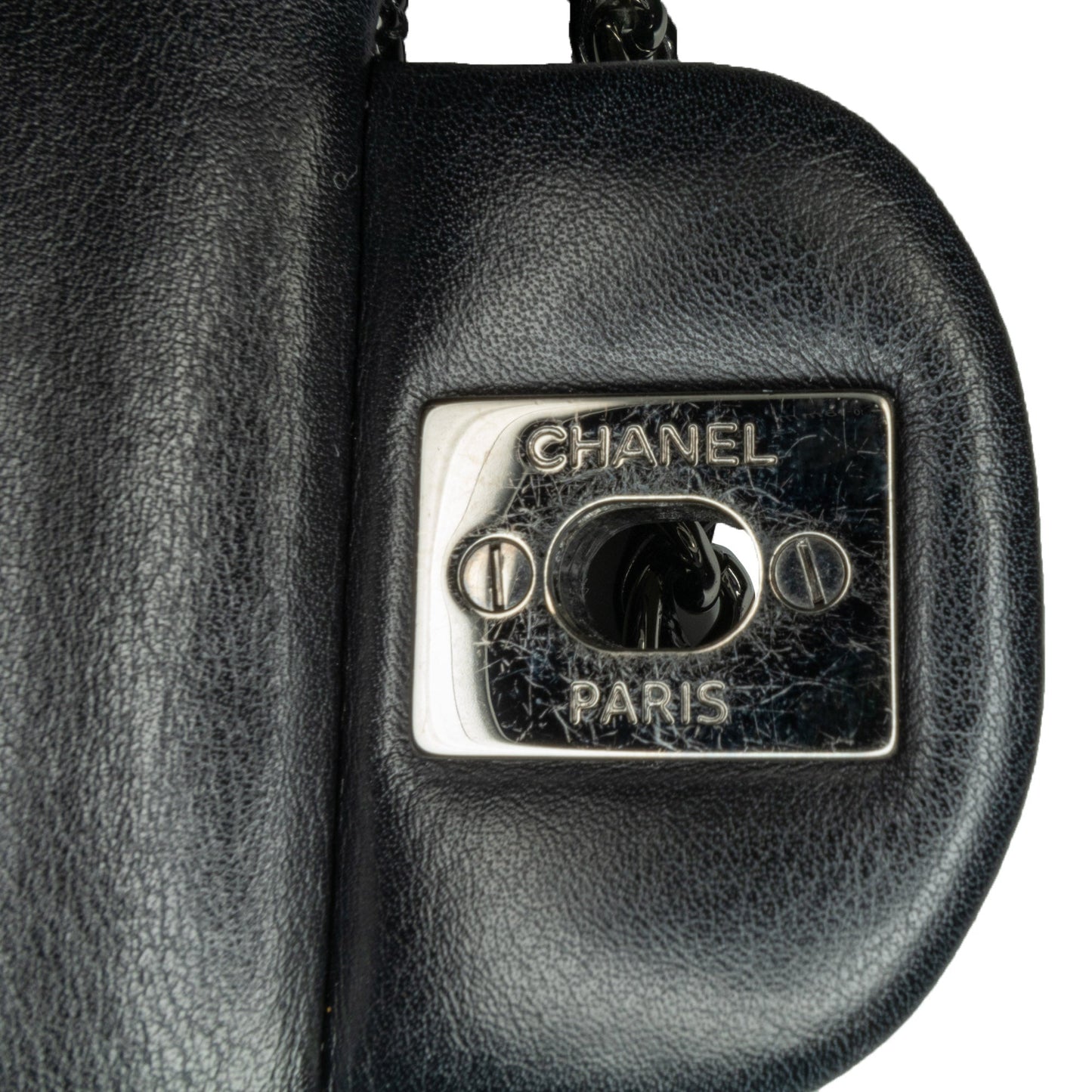 Chanel Classic Double Flap Medium Black Patent Leather Silver