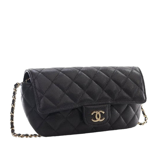 Chanel Sunglasses Case on Chain Black Quilted Caviar Gold