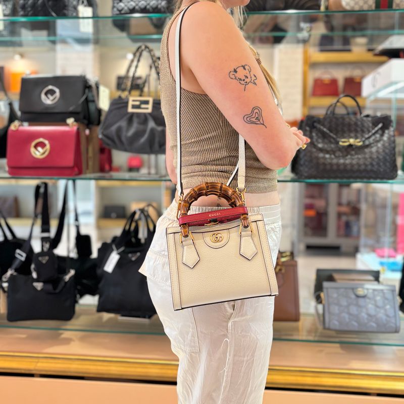 Gucci White Leather Mini Diana Tote Bag